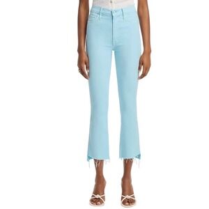 MOTHER The Insider Crop Step Fray Womens 28 Aqua Blue Raw Hem
